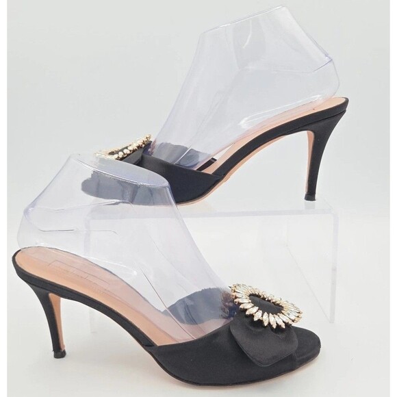 Sebastian Black Crystal Heels Size 8 EU 38 Slip-On Peep Toe Sandals Elegant - Picture 1 of 10